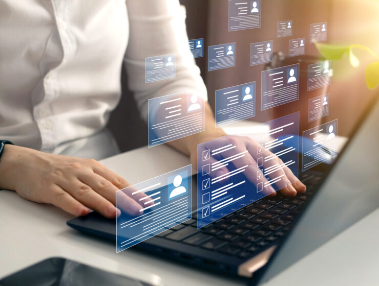 Employees must complete the online survey form, answer the test questions.Marked checklist on a clipboard. Human resources and management concept.